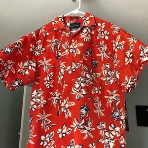 Reddish-Orange Hawaiian Short Sleeve Button Down